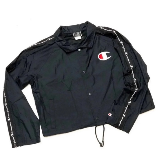 Champion Women's Zipper Tape Cropped Oversized C Script Logo Jacket Black Size S - Picture 1 of 8